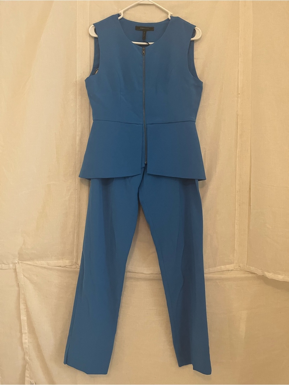 BCBGMaxAzria Blue Sleeveless Peplum pantsuit with Front Zip